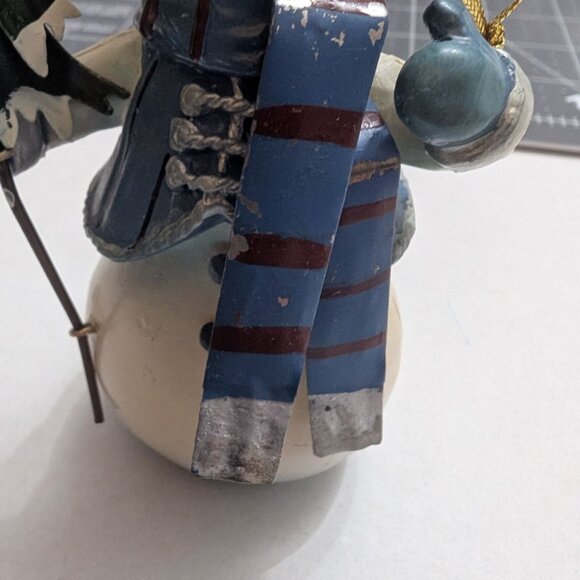 Snowman Christmas ornament Resin Wood Metal Fabric 5 inch frosted tree vtg - Picture 4 of 9